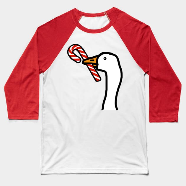 Christmas Portrait Goose Gamer with Candy Cane Baseball T-Shirt by ellenhenryart